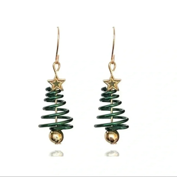 Spiral Christmas Tree Earrings - Picture 7 of 7